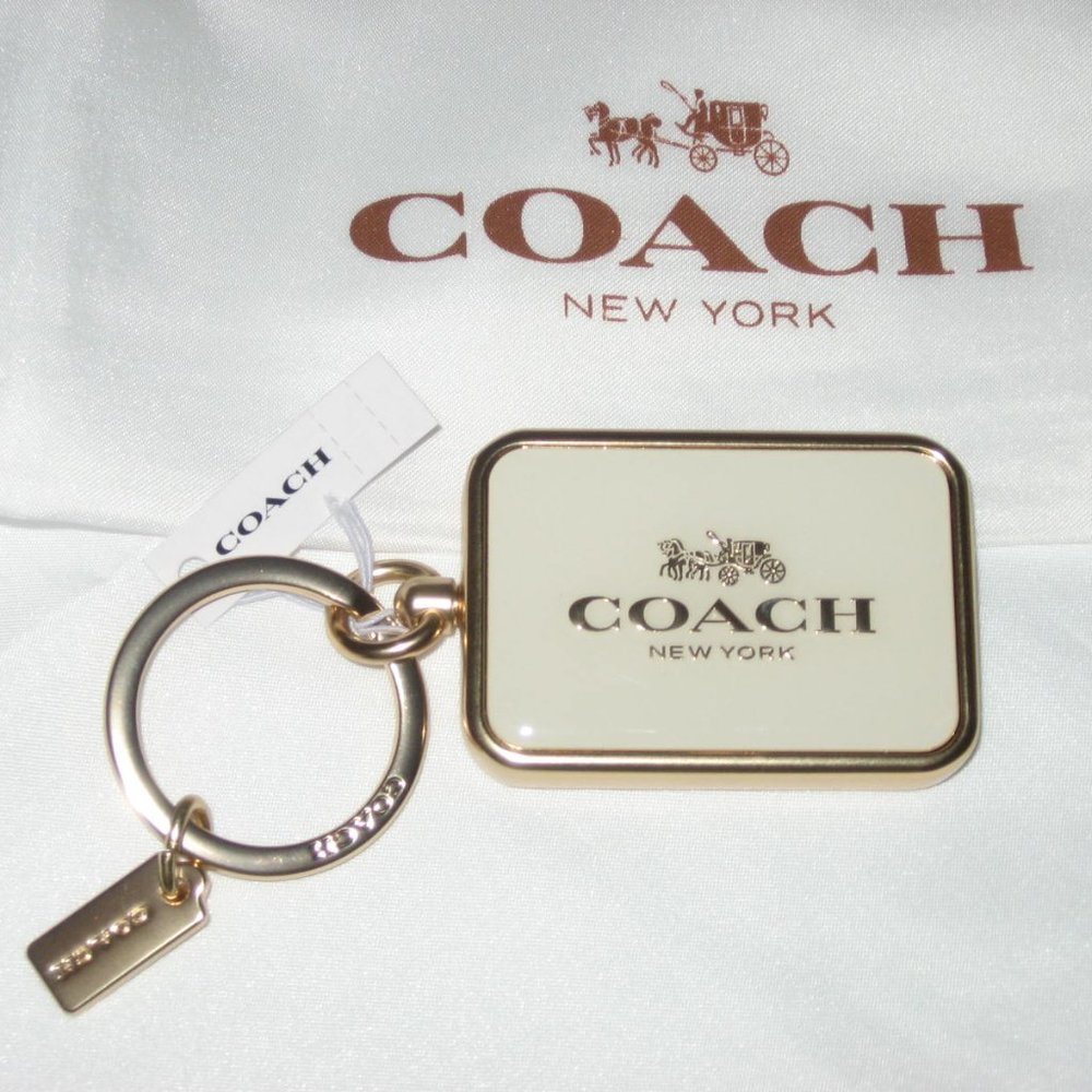 COACH Horse & Carriage Bag Charm Keyring Gold / Chalk NWT